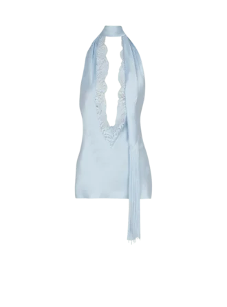 Top en satin à franges et dos nu
