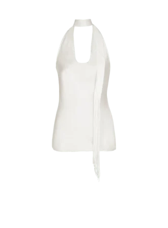 Top en satin à franges et dos nu Top en satin à franges et dos nu