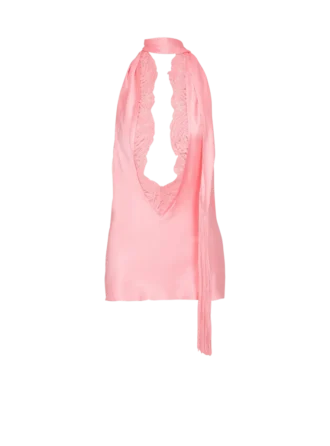 Top en satin à franges et dos nu Top en satin à franges et dos nu