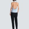 Top en satin à franges et dos nu Top en satin à franges et dos nu