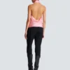 Top en satin à franges et dos nu Top en satin à franges et dos nu
