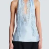 Top en satin à franges et dos nu Top en satin à franges et dos nu