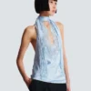 Top en satin à franges et dos nu Top en satin à franges et dos nu