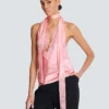 Top en satin à franges et dos nu Top en satin à franges et dos nu