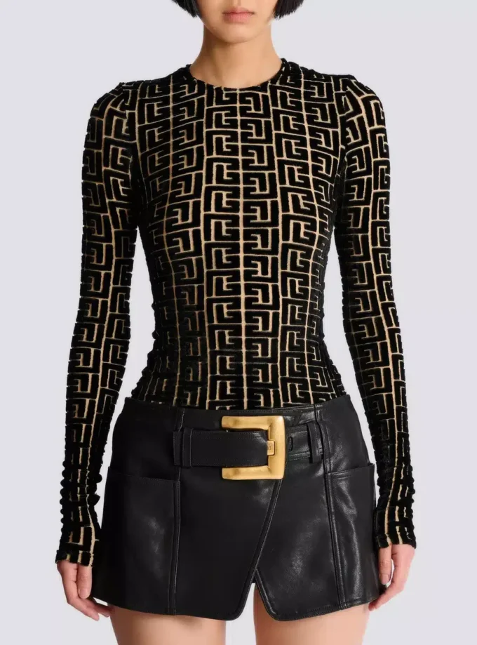 Top en velours monogrammé Top en velours monogrammé