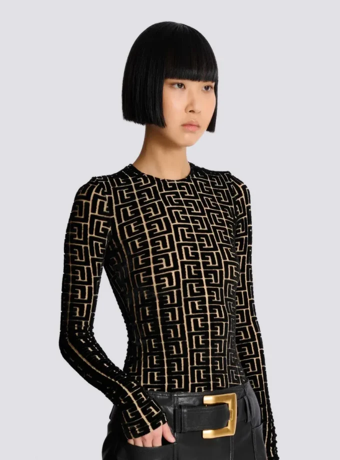Top en velours monogrammé Top en velours monogrammé