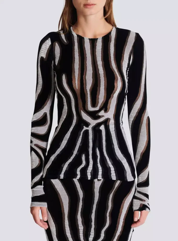 Top moulant en velours imprimé zèbre