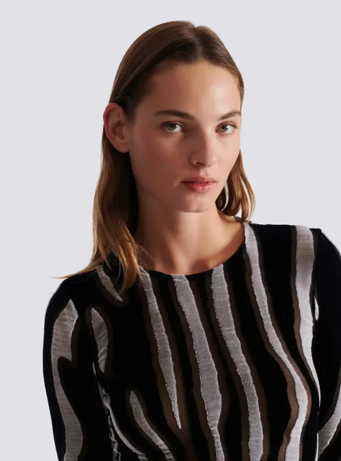Top moulant en velours imprimé zèbre