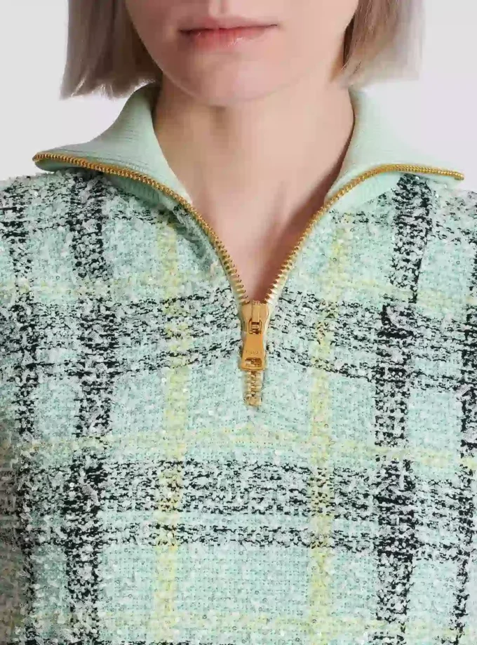 Top sans manches en tweed à carreaux Top sans manches en tweed à carreaux