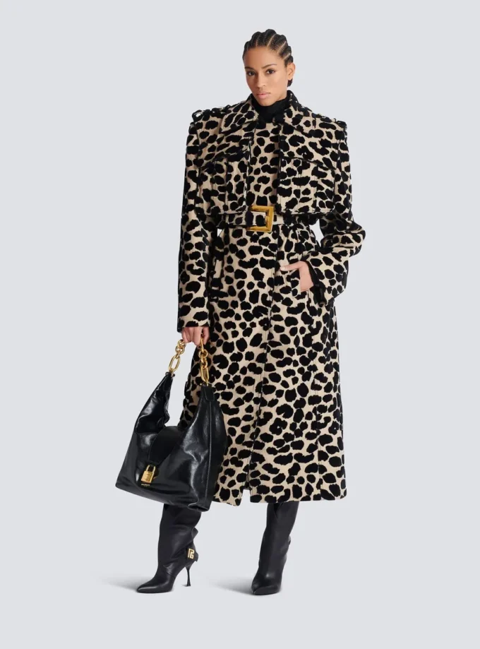 Trench à ceinture en jacquard imprimé léopard Trench à ceinture en jacquard imprimé léopard