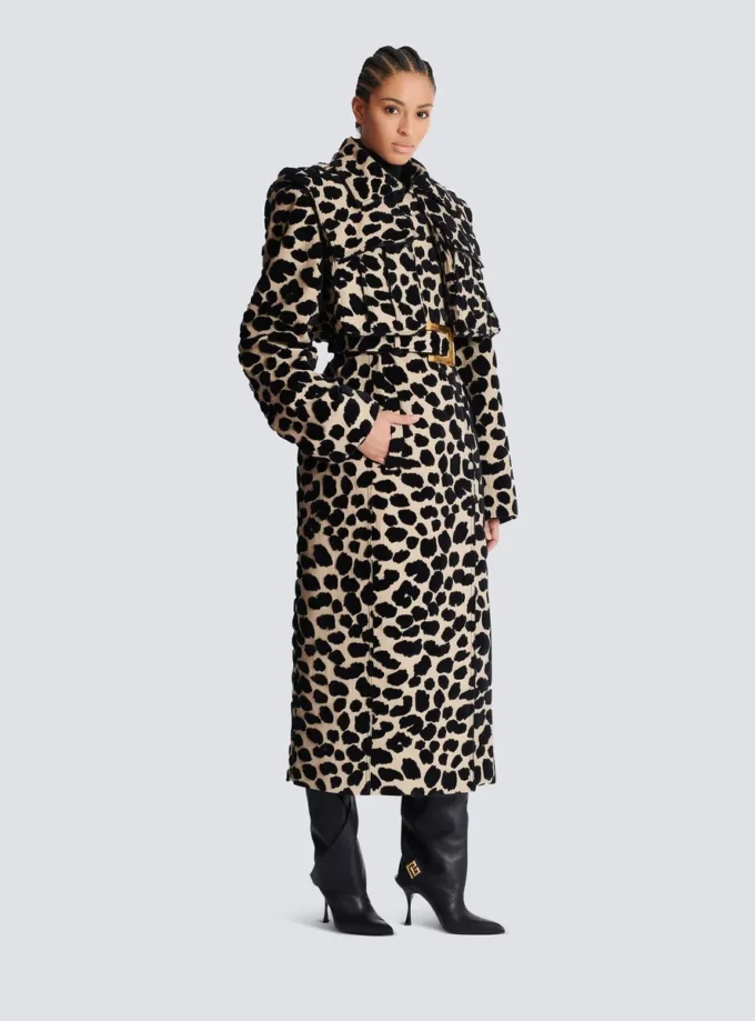 Trench à ceinture en jacquard imprimé léopard Trench à ceinture en jacquard imprimé léopard