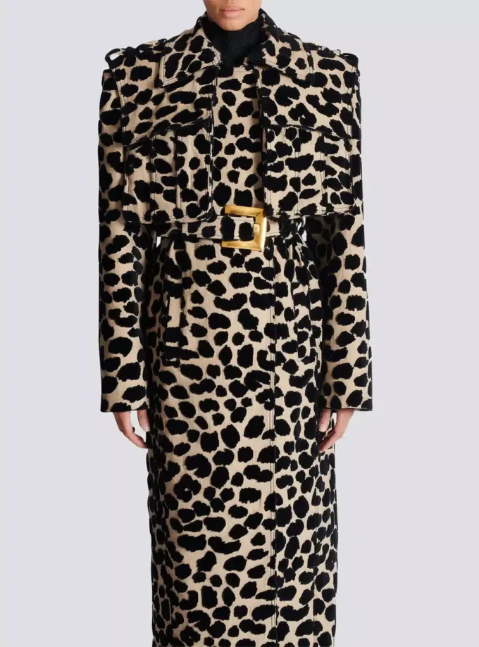 Trench à ceinture en jacquard imprimé léopard Trench à ceinture en jacquard imprimé léopard