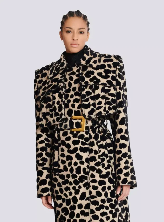 Trench à ceinture en jacquard imprimé léopard Trench à ceinture en jacquard imprimé léopard