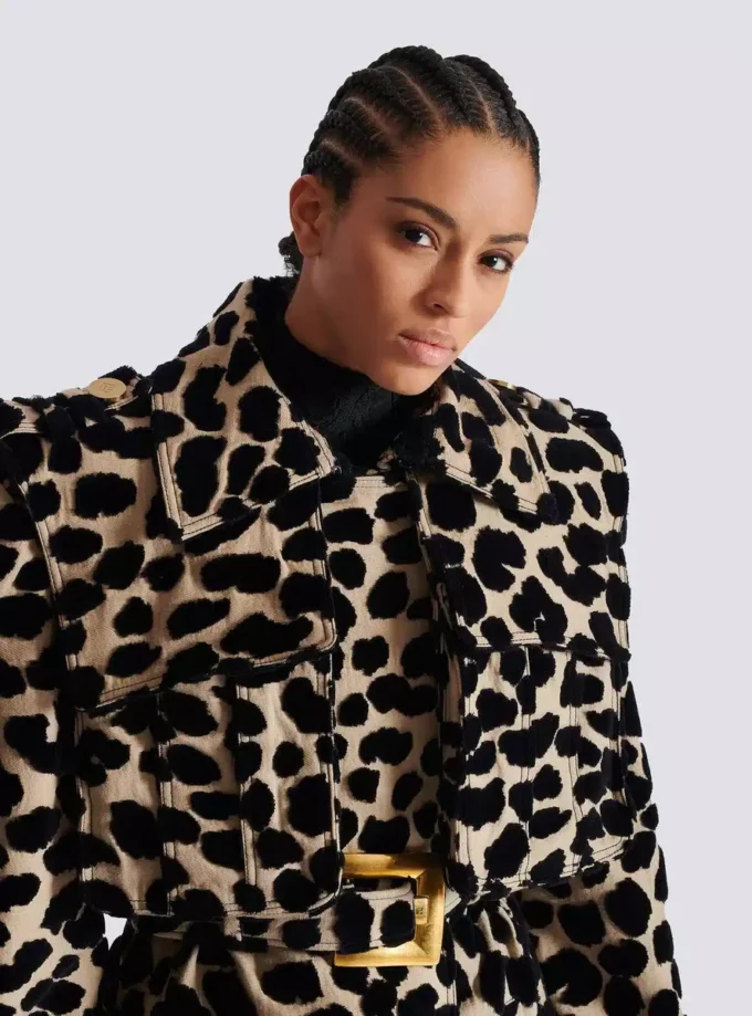Trench à ceinture en jacquard imprimé léopard Trench à ceinture en jacquard imprimé léopard