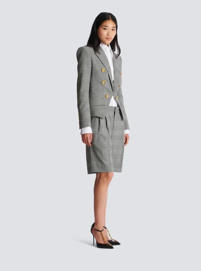 Veste 6 boutons en jacquard Prince de Galles Veste 6 boutons en jacquard Prince de Galles