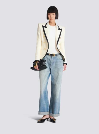 Veste ajustée bicolore à motif natté Veste ajustée bicolore à motif natté