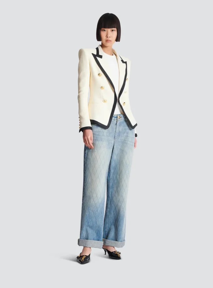 Veste ajustée bicolore à motif natté Veste ajustée bicolore à motif natté