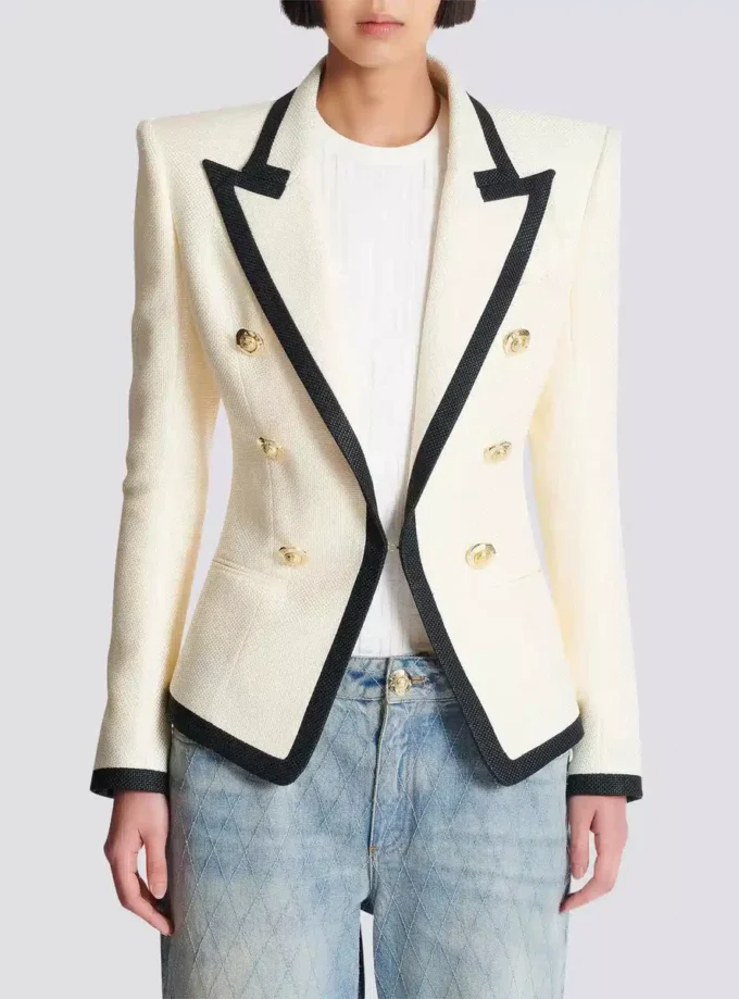 Veste ajustée bicolore à motif natté Veste ajustée bicolore à motif natté