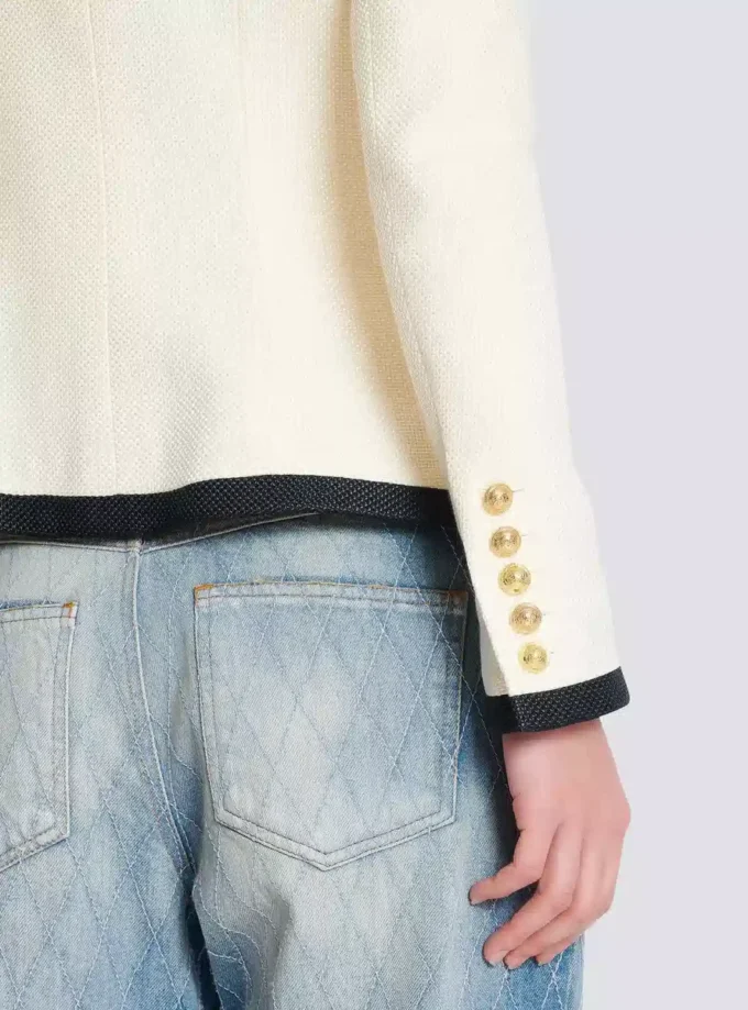 Veste ajustée bicolore à motif natté Veste ajustée bicolore à motif natté