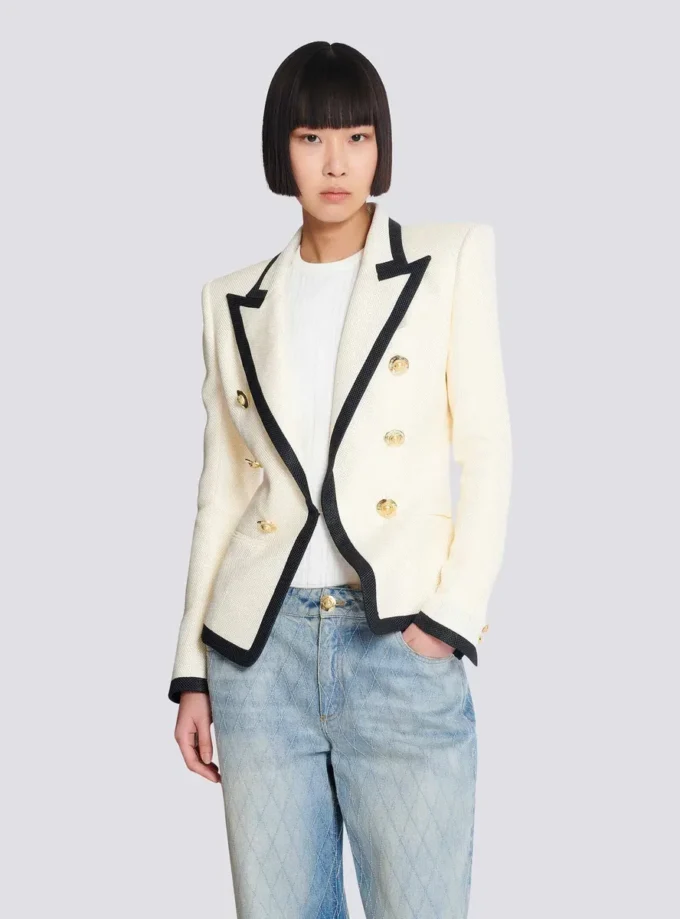 Veste ajustée bicolore à motif natté Veste ajustée bicolore à motif natté