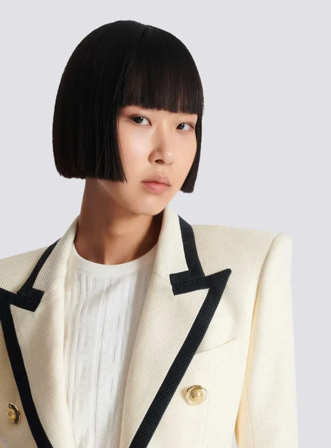 Veste ajustée bicolore à motif natté Veste ajustée bicolore à motif natté
