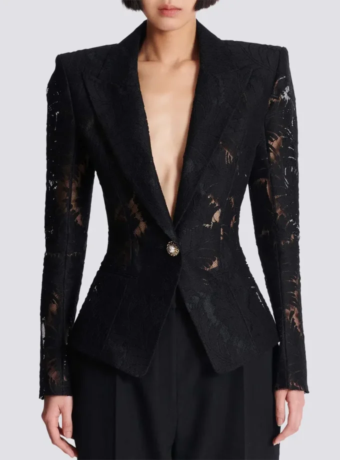 Veste ajustée en dentelle à 1 bouton Veste ajustée en dentelle à 1 bouton