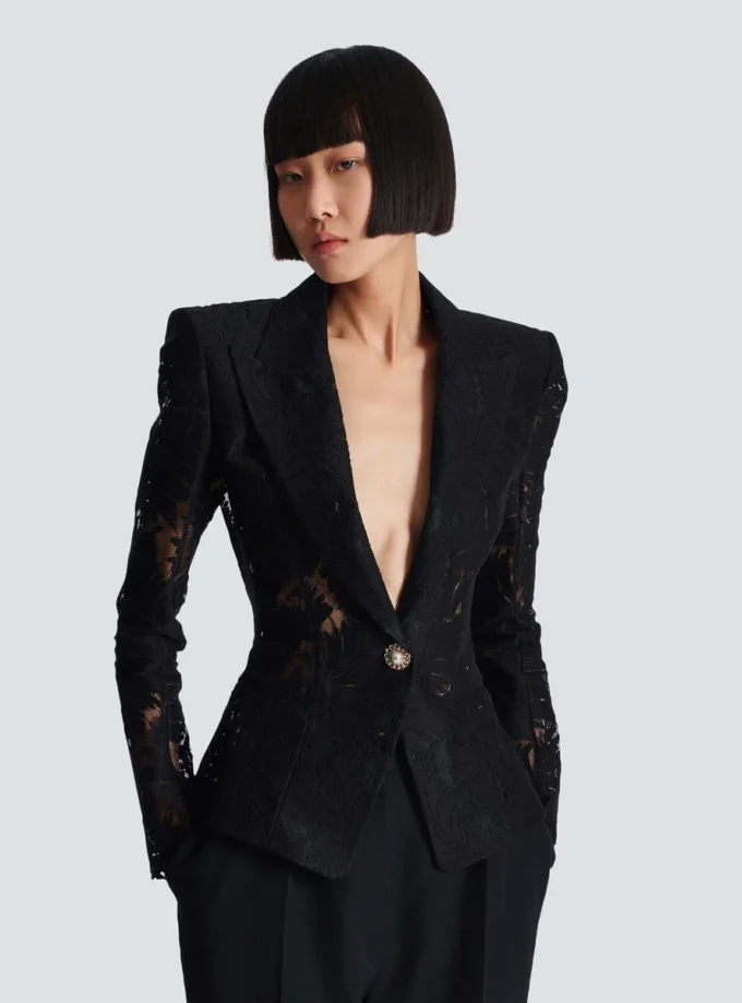 Veste ajustée en dentelle à 1 bouton Veste ajustée en dentelle à 1 bouton
