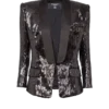 Veste ajustée en satin pailleté à col en V Veste ajustée en satin pailleté à col en V