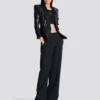 Veste ajustée en satin pailleté à col en V Veste ajustée en satin pailleté à col en V