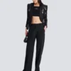 Veste ajustée en satin pailleté à col en V Veste ajustée en satin pailleté à col en V
