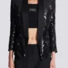 Veste ajustée en satin pailleté à col en V Veste ajustée en satin pailleté à col en V