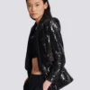 Veste ajustée en satin pailleté à col en V Veste ajustée en satin pailleté à col en V
