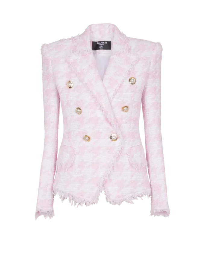 Veste ajustée en tweed pied-de-poule à 6 boutons