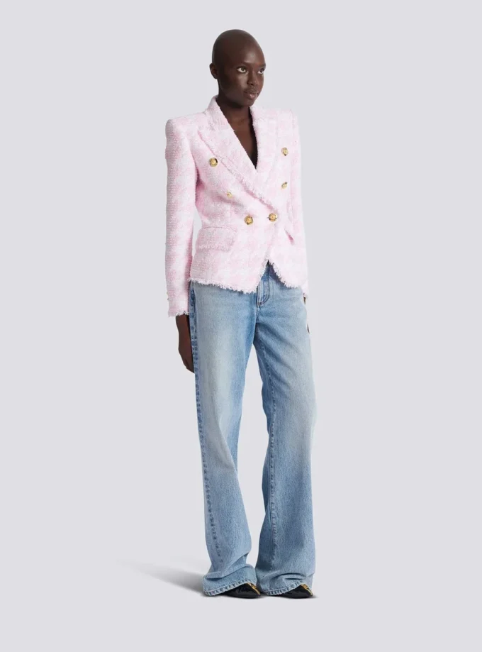 Veste ajustée en tweed pied-de-poule à 6 boutons