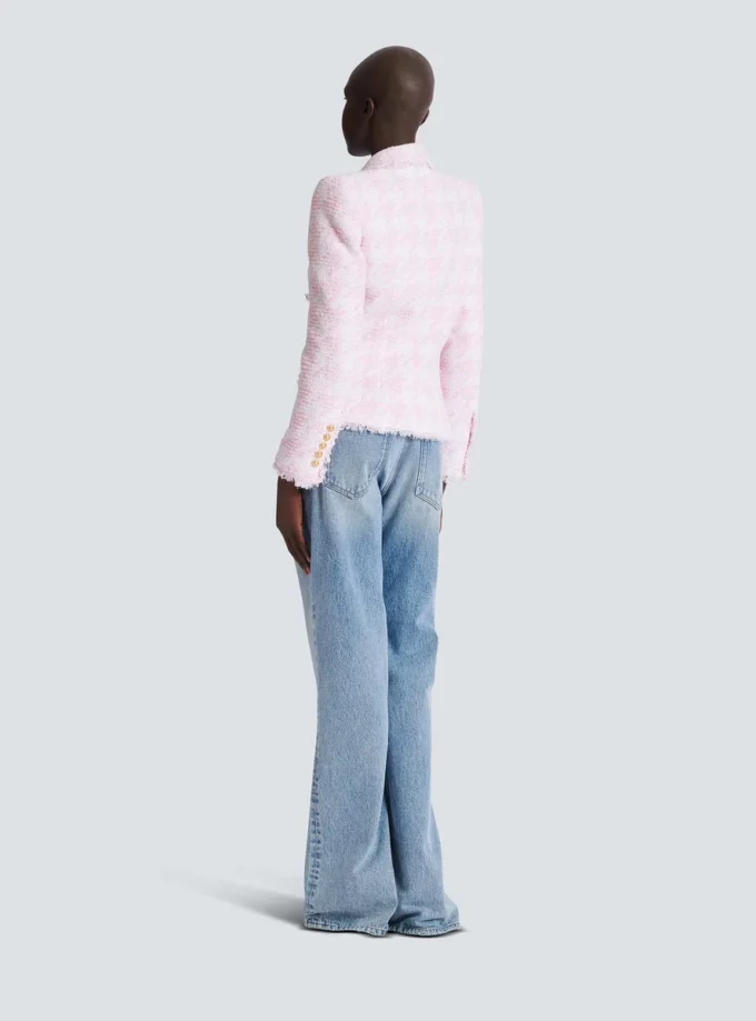 Veste ajustée en tweed pied-de-poule à 6 boutons