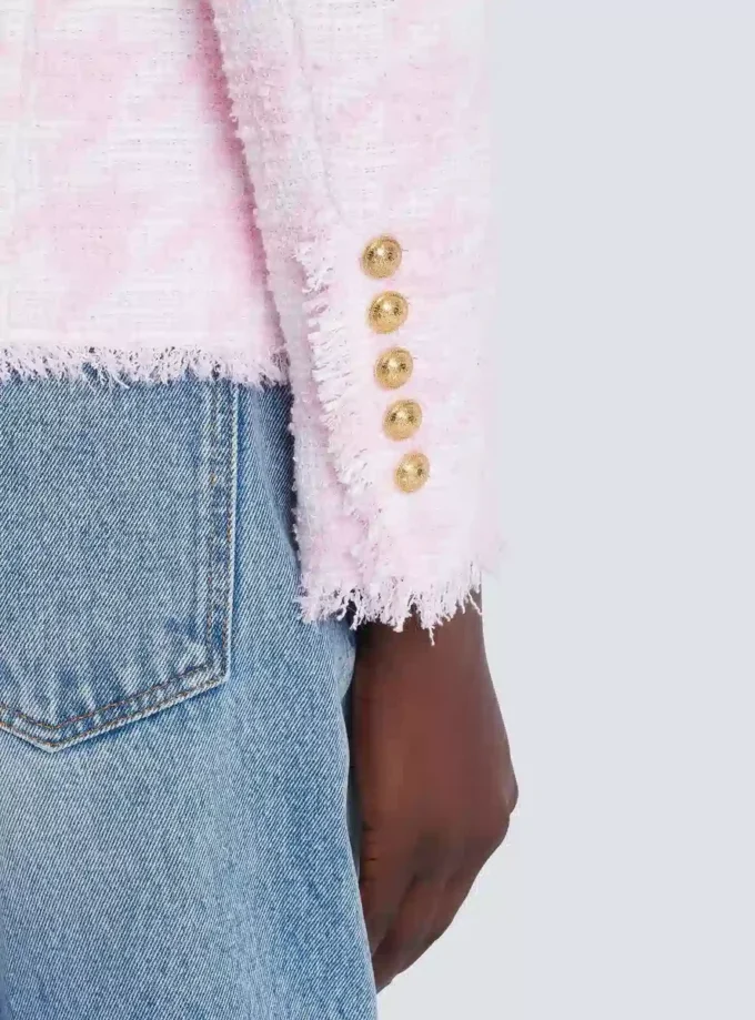 Veste ajustée en tweed pied-de-poule à 6 boutons