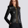 Veste courte à basque en cuir d’agneau Veste courte à basque en cuir d’agneau