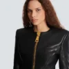 Veste courte à basque en cuir d’agneau Veste courte à basque en cuir d’agneau
