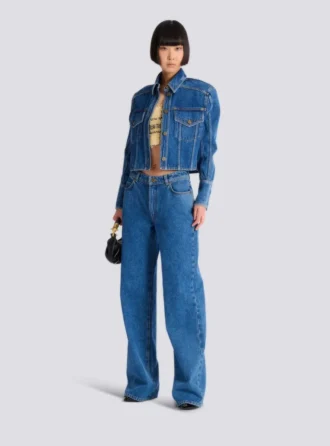 Veste courte en denim délavé Veste courte en denim délavé