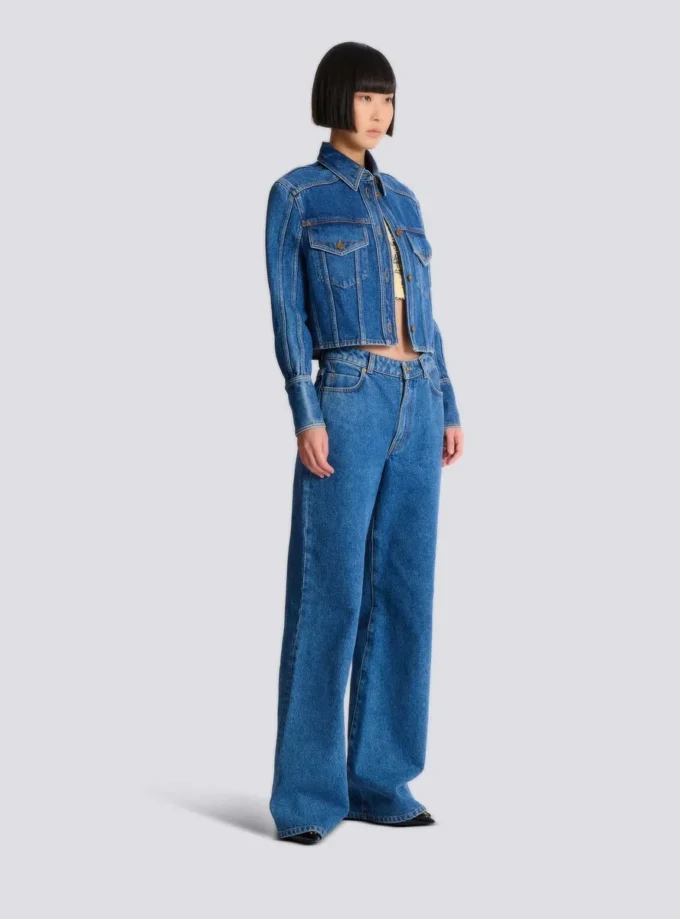 Veste courte en denim délavé Veste courte en denim délavé