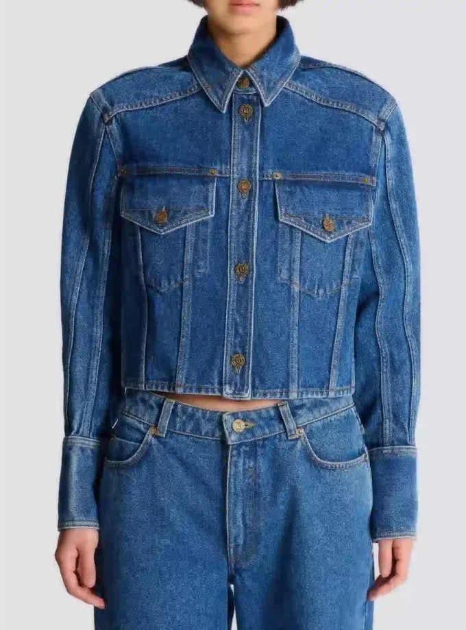 Veste courte en denim délavé Veste courte en denim délavé