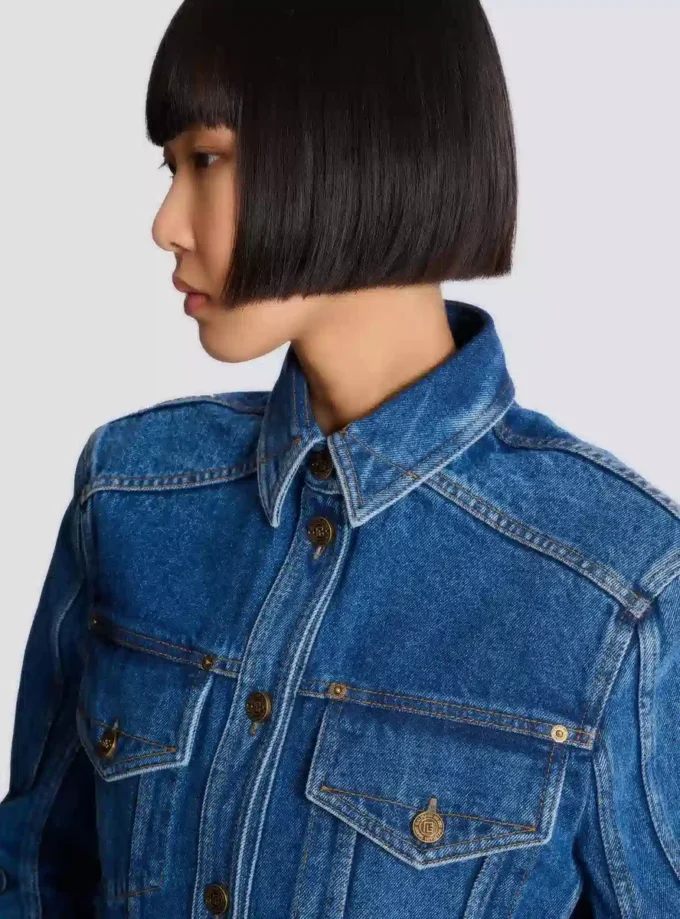 Veste courte en denim délavé Veste courte en denim délavé