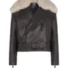 Veste en cuir avec col en peau lainée Veste en cuir avec col en peau lainée