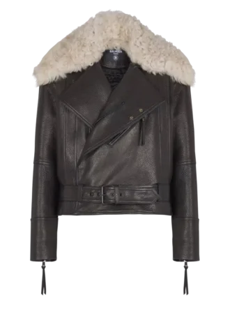 Veste en cuir avec col en peau lainée Veste en cuir avec col en peau lainée