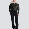Veste en cuir avec col en peau lainée Veste en cuir avec col en peau lainée