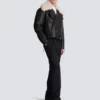 Veste en cuir avec col en peau lainée Veste en cuir avec col en peau lainée