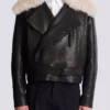 Veste en cuir avec col en peau lainée Veste en cuir avec col en peau lainée
