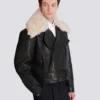Veste en cuir avec col en peau lainée Veste en cuir avec col en peau lainée