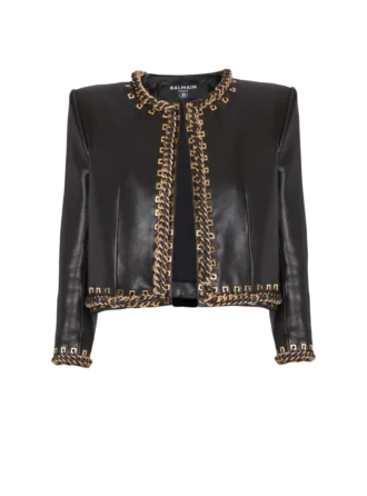 Veste en cuir d&rsquo;agneau bord à bord avec bordure en chaîne