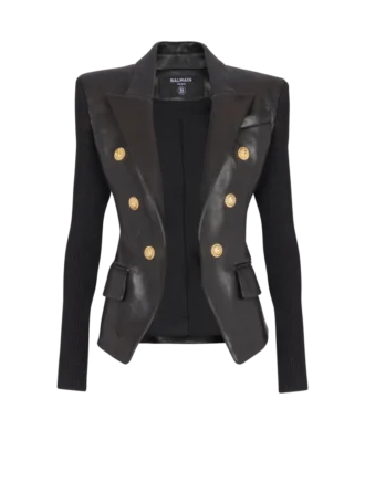 Veste en cuir d&rsquo;agneau tricoté à six boutons